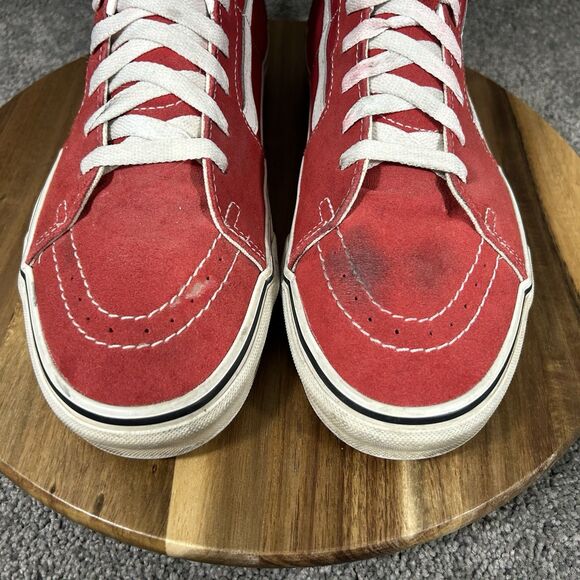 VANS SK8-HI Mens Sz 9.5 Women’s Sz 11 Racing Red Suede Skate Athletic Shoes Used main image 6
